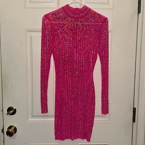 NWT Fashion Nova Pink Rhinestone mini body con dress size M